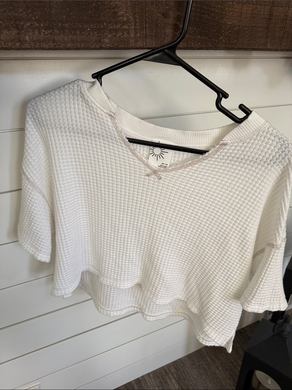 aerie Cream Waffle-Knit Cropped Tee